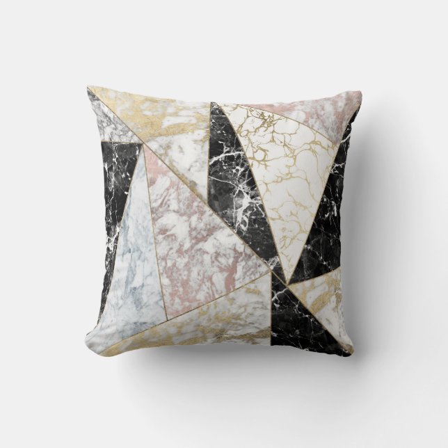 Coussin Marbre de luxe blanc de faux de noir rose élégant (Recto)
