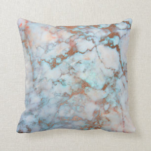 Coussin Marbre d'océan de bleu de poudre de brosse d'or d