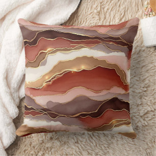 Coussin Marbre doré marron rouille Contemporain