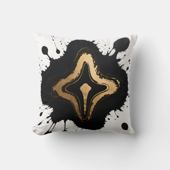Coussin Marbre Fluide Abstrait Luxe Noir Or (Recto)