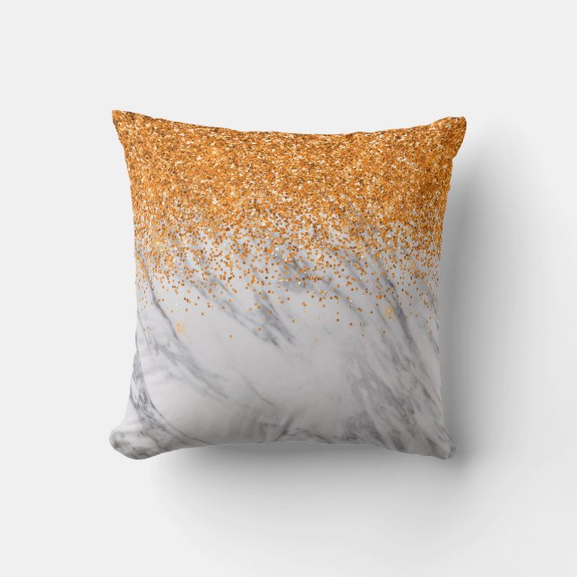 Coussin Marbre gris Parties scintillant orange dégradé (Recto)