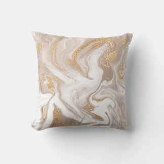 Coussin Marbre liquide beige, art de la ligne dorée.