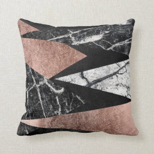 Coussin Marbre moderne élégant, or rose, et triangle noire