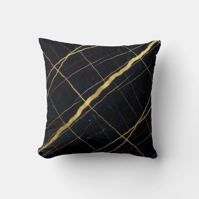 Coussin Marbre Moderne Noir + Luxe Or  (Recto)