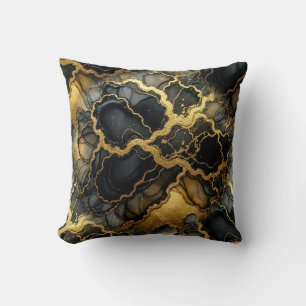 Coussin Marbre Moderne Noir + Luxe Or
