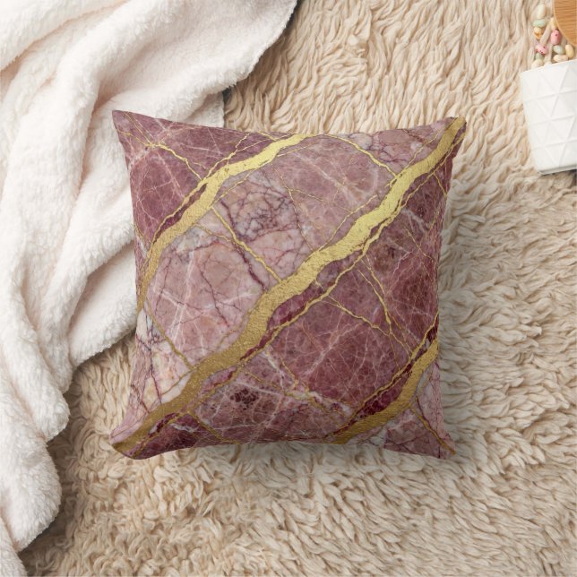 Coussin Marbre Moderne Rose + Luxe Or  (Couverture)