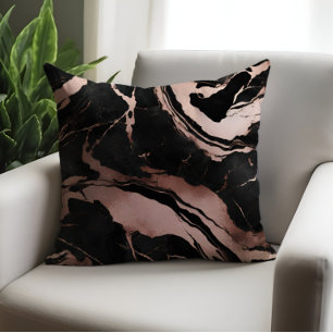 Coussin Marbre noir à motif de luxe chic or rose