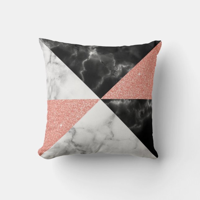 Coussin Marbre noir blanc et Parties scintillant or Rose g (Recto)
