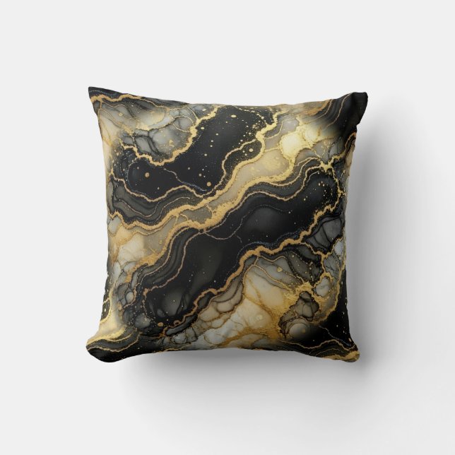 Coussin Marbre Noir et Blanc + Luxe Or  (Recto)