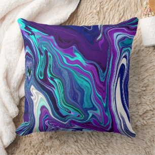 Coussin Marbre numérique Abstrait violet et Turquoise