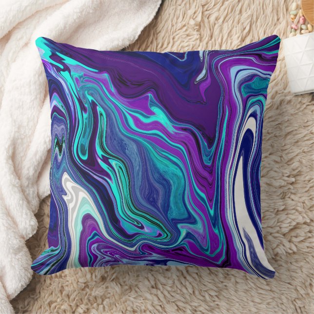 Coussin Marbre numérique Abstrait violet et Turquoise (Couverture)