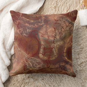 Coussin marbre orange et rouge abstrait
