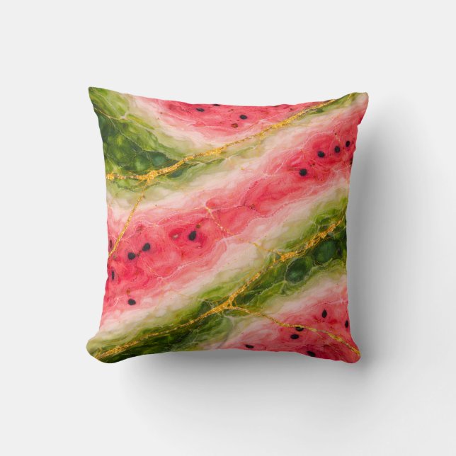 Coussin Marbre Pastèque avec Veinures Dorées (Recto)