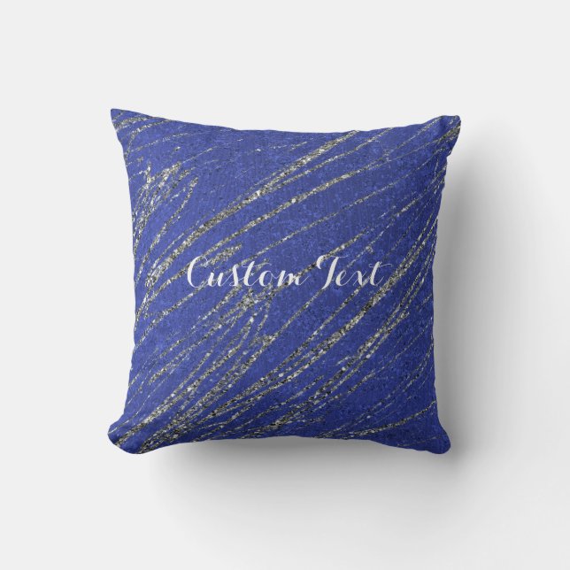 Coussin Marbre rayé bleu et argent moderne et glamour (Recto)