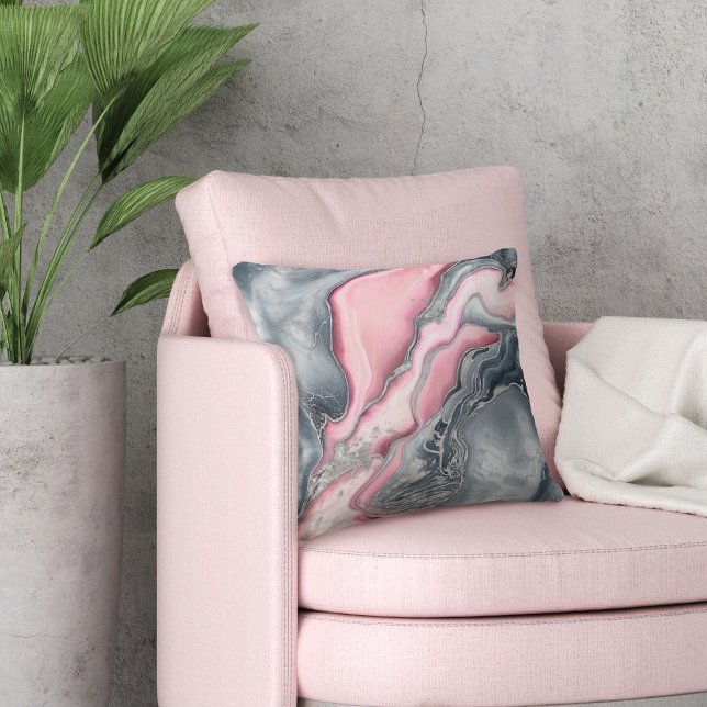 Coussin Marbre rose clair - rose pastel, gris et argent (Créateur téléchargé)