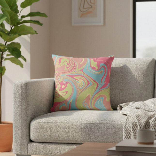 Coussin Marbre Rose et Vert Moderne (Créateur téléchargé)