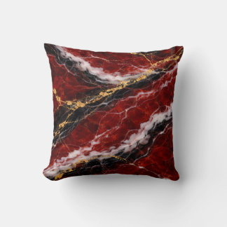 Coussin Marbre Rouge Rouge à Lèvres avec Veines Noires, Bl