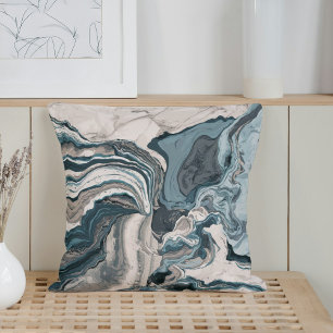 Coussin Marbre tourbillon bleu marine fluide encre