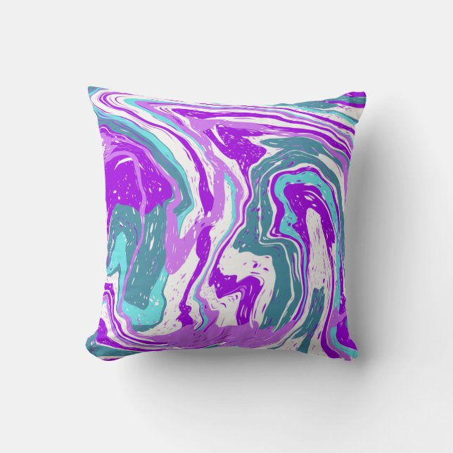Coussin Marbre violet, Turquoise, Turquoise, Fluide Art (Recto)