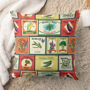 Coussin Marchandises en conserve vintages - étiquettes de 