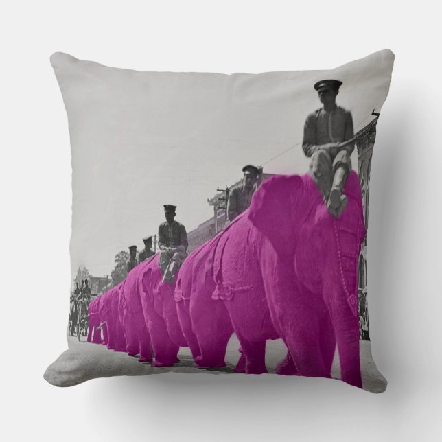 Coussin Marche de l'éléphant rose Circa 1920's Circus (Recto)