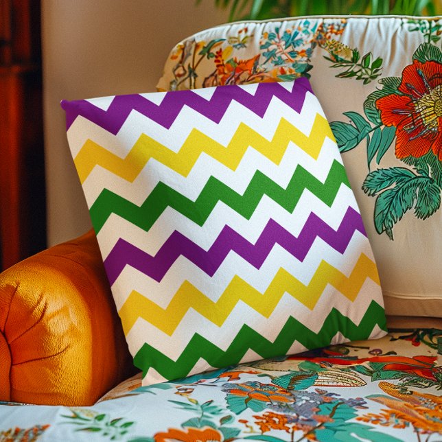 Coussin Mardi Gras Chevron Motif (Mardi Gras Chevron Pattern Throw Pillow)