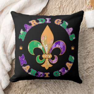 Coussin Mardi Gras violet jaune vert