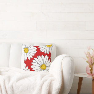 Coussin Marguerite jaune rouge et blanc