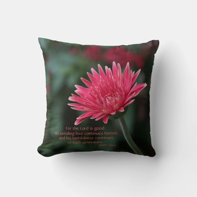 Coussin Marguerite rose de Gerbera sur le vert avec le (Recto)