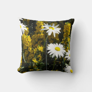 Coussin Marguerites blanches et digitales jaunes