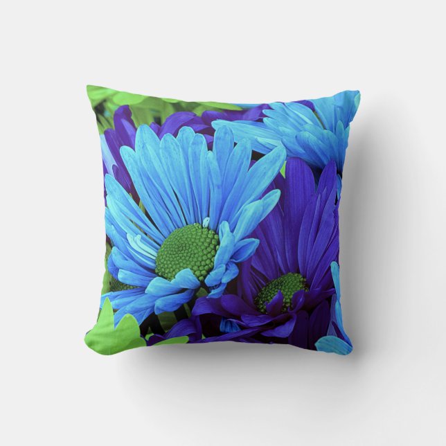 Coussin Marguerites dans les tons bleu et vert (Recto)