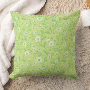 Coussin Marguerites en blanc et vert sur fond vert miel