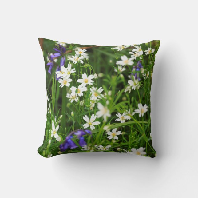 Coussin Marguerites et carreau bleu de Bells (Recto)