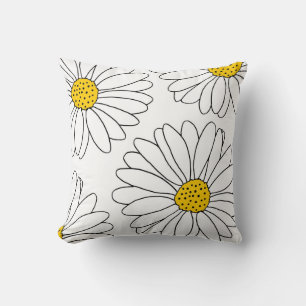 Coussin Marguerites jaunes et blanches