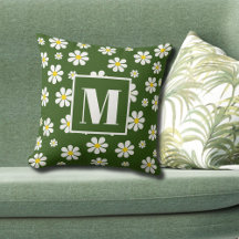 Marguerites Rétro Sur Monogramme Personnalisé Vert