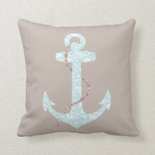 Coussin Mariage à la plage Navy et Coral Ancre