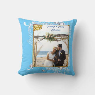Coussin Mariage bleu avec diamants Photo & Nom, YPI