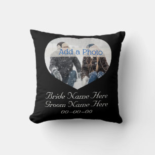 Coussin Mariage Couple Modern Heart Photo noir et blanc