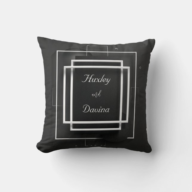 Coussin Mariage de cadre moderne Luxe noir et blanc (Recto)