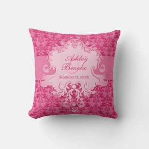 Coussin mariage de commémoration rose Damask