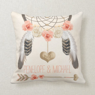 Coussin Mariage de corail décoré d'un monogramme de Boho