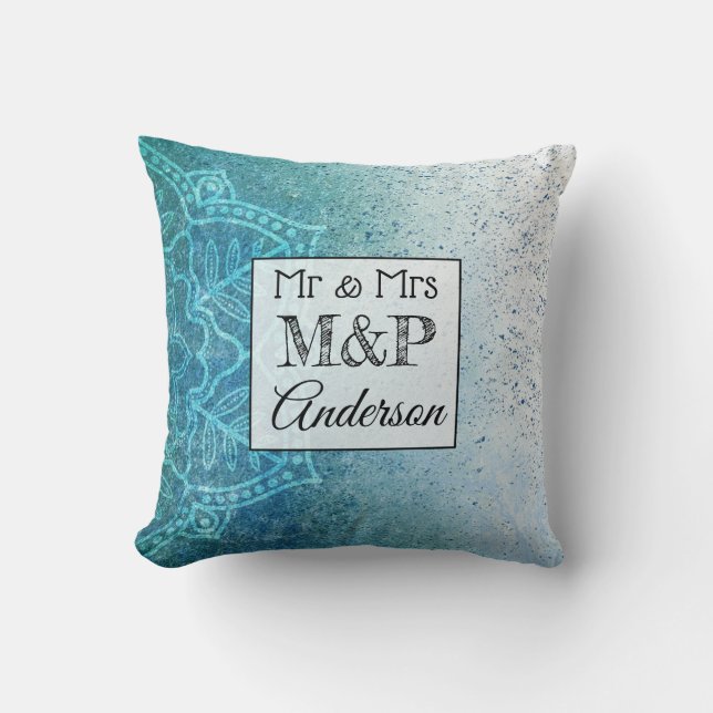 Coussin Mariage de  de Mandala bleu dégradé person (Recto)