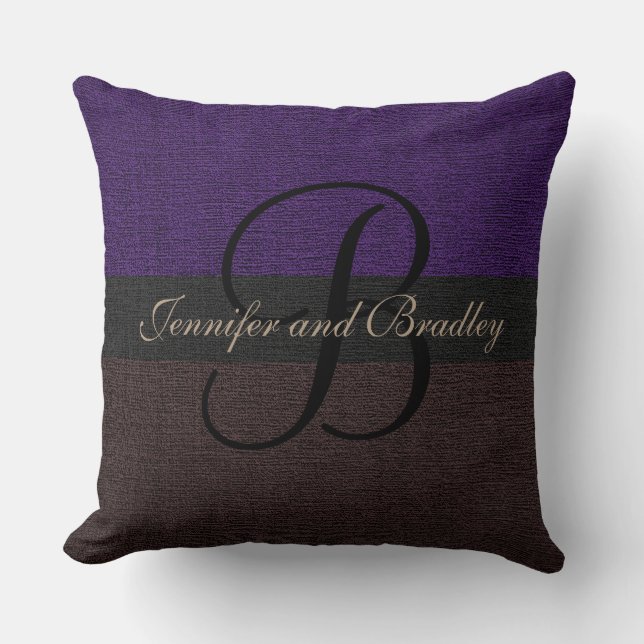 Coussin Mariage de monogramme Brown et violet (Recto)