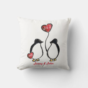 Coussin Mariage de pingouin et de coeur