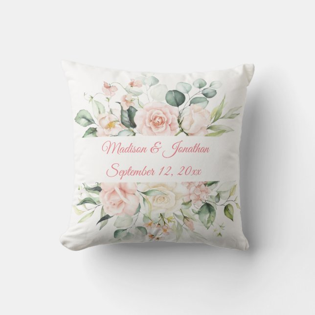 Coussin Mariage élégant Personnalisé Keepsaké Floral (Recto)