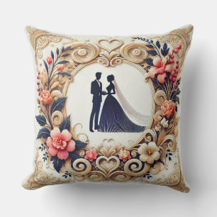 Coussin Mariage Élégant Silhouette Encadrée