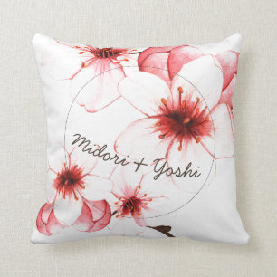 Coussin Mariage en fleurs de cerisier d'aquarelle moderne