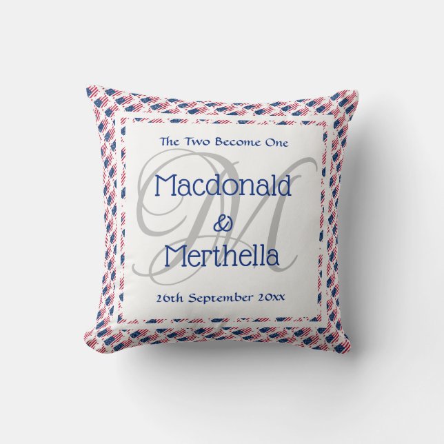 Coussin MARIAGE FLAG AMÉRICAIN Keepsaké Monogramme (Recto)