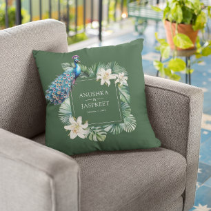 Coussin Mariage Floral Paon Indien Tropical