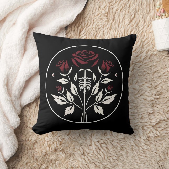 Coussin Mariage gothique squelette de roses noires élégant (Couverture)